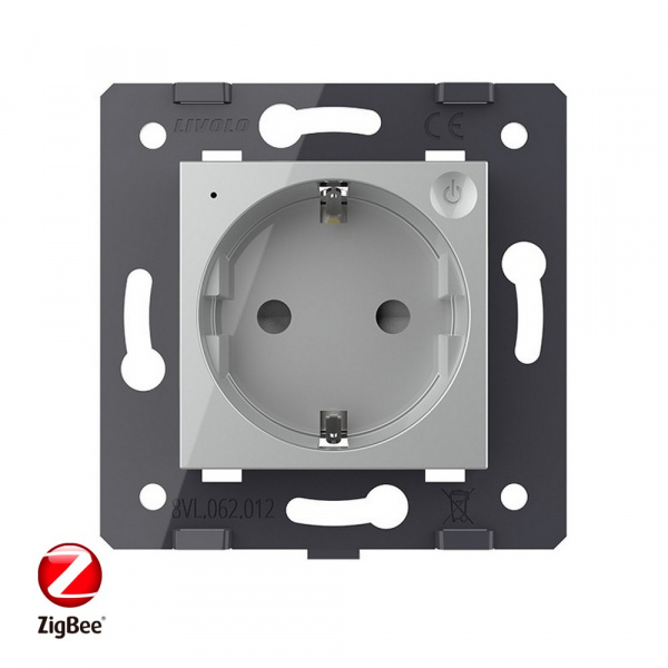 Розетка электрическая ZigBee (Wi-Fi) с заземлением защитными шторками 16A Livolo, цвет серый (механизм)