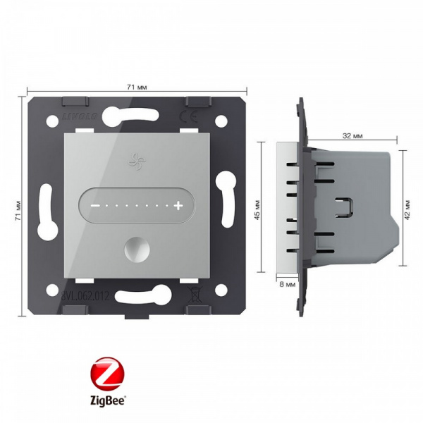 Регулятор вытяжки ZigBee Livolo, цвет серый (механизм) VL-FC1GZ-2IP