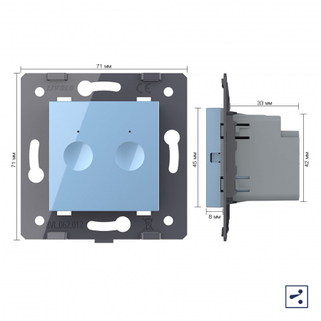 Двухклавишный проходной сенсорный выключатель Livolo Module, цвет синий (механизм)