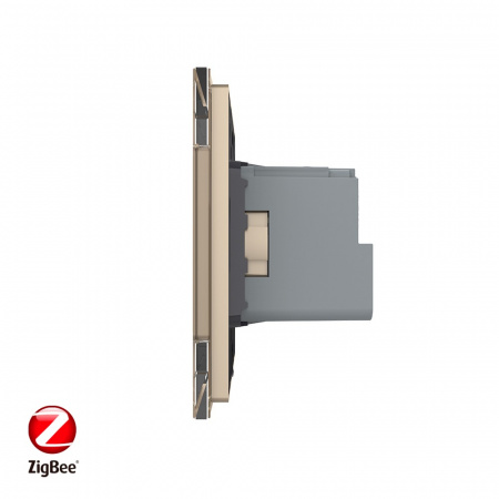 Розетка электрическая ZigBee (Wi-Fi) с заземлением защитными шторками 16A Livolo 1 пост Золотая