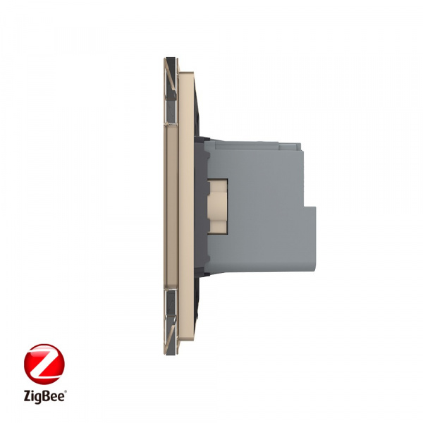 Розетка электрическая ZigBee (Wi-Fi) с заземлением защитными шторками 16A Livolo 1 пост Золотая