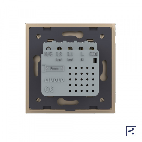 Двухклавишный проходной сенсорный выключатель Livolo Module, цвет золотой