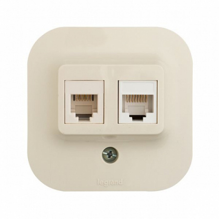 Розетка телефон+компьютер RJ11+RJ45 UTP кат.5е. Слоновая кость. Legrand Quteo