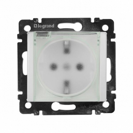 Розетка электрическая с заземлением 16А IP44 с защитными шторками и крышкой. Белый. Legrand Valena