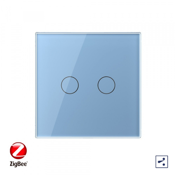 Сенсорный проходной выключатель Livolo ZigBee (Wi-Fi) 2 клавиши 1 пост Синий