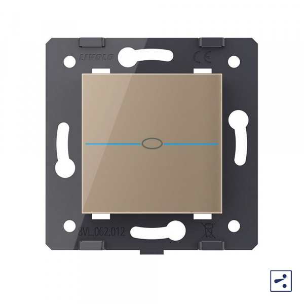Одноклавишный проходной сенсорный выключатель Livolo Quadro, цвет золотой (механизм)