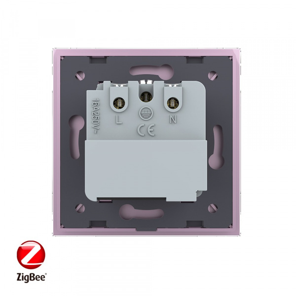 Розетка электрическая ZigBee (Wi-Fi) с заземлением защитными шторками 16A Livolo 1 пост Розовая