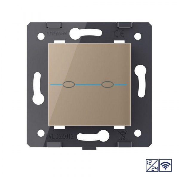 Двухклавишный сенсорный выключатель Livolo Quadro 12/24В с функцией радиоуправления, цвет золотой (механизм)