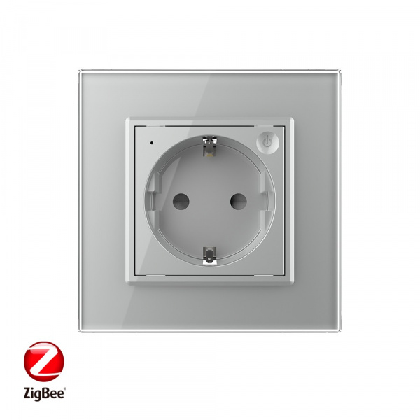 Розетка электрическая ZigBee (Wi-Fi) с заземлением защитными шторками 16A Livolo 1 пост Серая