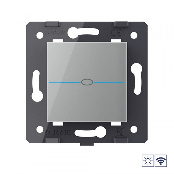 Одноклавишный сенсорный выключатель Livolo Quadro сухой контакт с функцией радиоуправления, цвет серый (механизм)