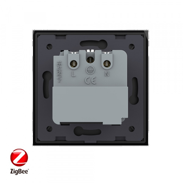 Розетка электрическая ZigBee (Wi-Fi) с заземлением защитными шторками 16A Livolo 1 пост Черная