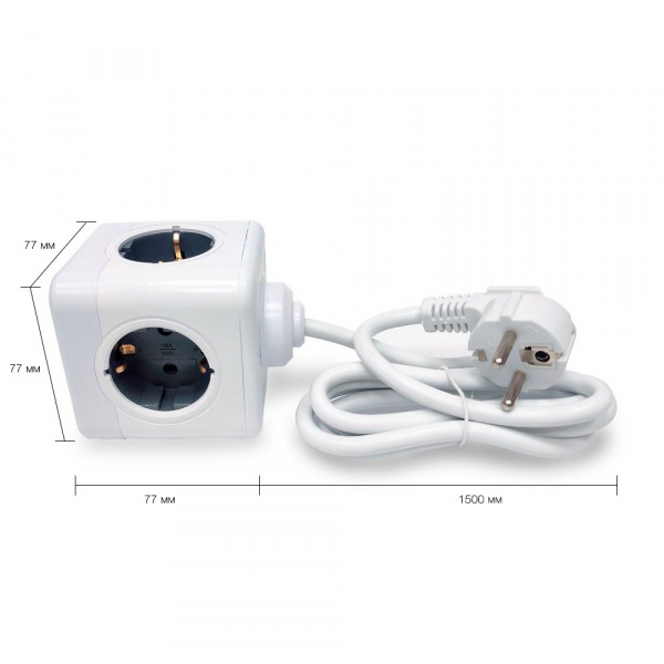 Удлинитель Cube Extended 5 Euro 16A, кабель 1,5м RocketSocket, цвет белый-серый