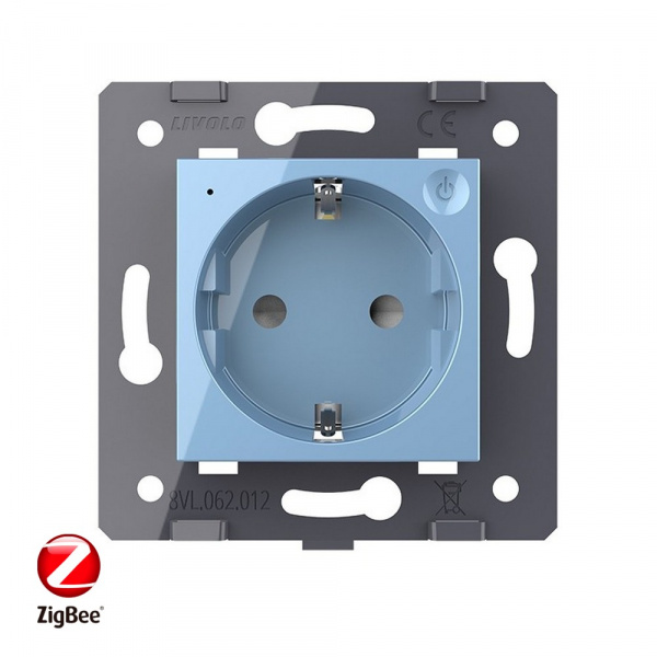 Розетка электрическая ZigBee (Wi-Fi) с заземлением защитными шторками 16A Livolo, цвет синий (механизм)