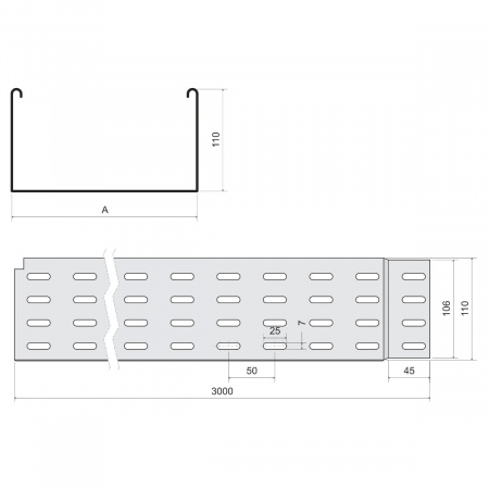 кабельный лоток с интегрированным соединением - перфорированный KZI 110X400X1.00_S