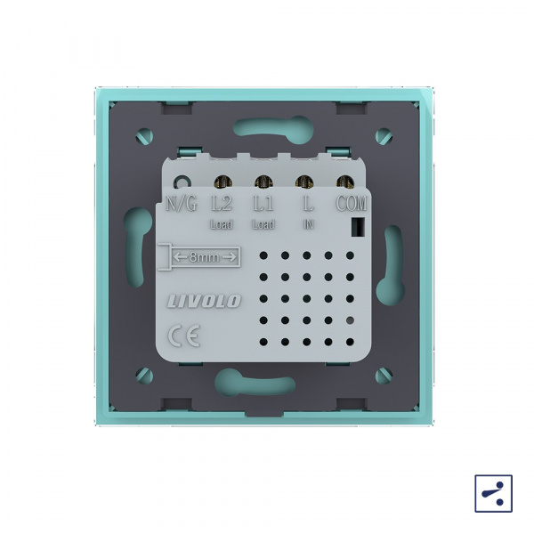 Двухклавишный проходной сенсорный выключатель Livolo Module, цвет зеленый