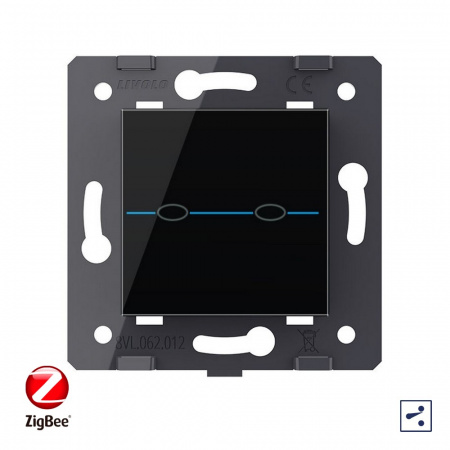 Двухклавишный проходной сенсорный выключатель Livolo ZigBee Quadro, цвет черный (механизм)