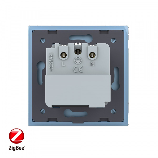 Розетка электрическая ZigBee (Wi-Fi) с заземлением защитными шторками 16A Livolo 1 пост Синяя
