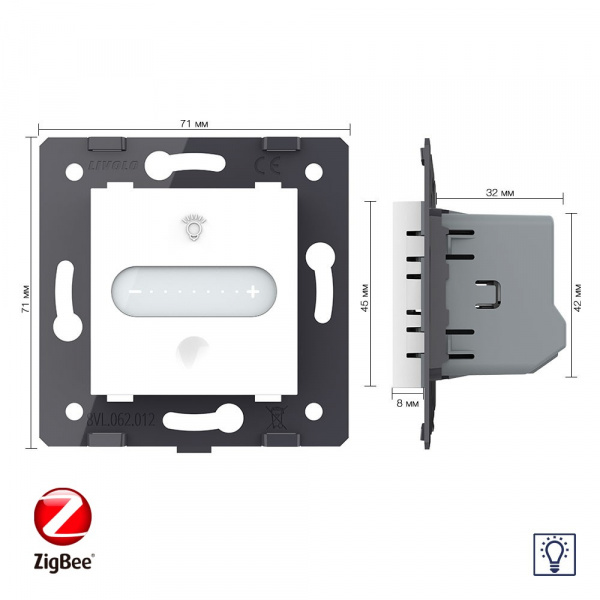 Одноклавишный проходной сенсорный диммер Livolo ZigBee, цвет белый (механизм) VL-FC1SDZ-2WP