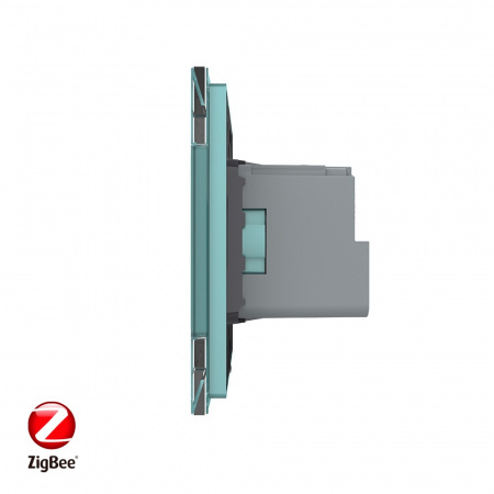 Розетка электрическая ZigBee (Wi-Fi) с заземлением защитными шторками 16A Livolo 1 пост Зеленая