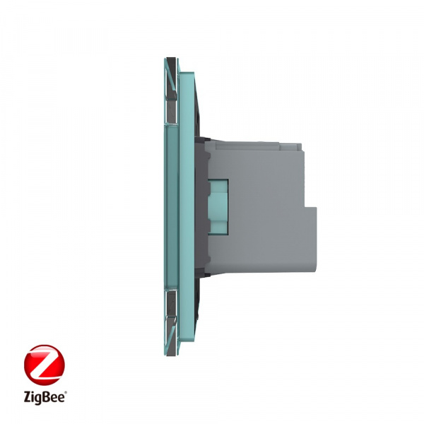 Розетка электрическая ZigBee (Wi-Fi) с заземлением защитными шторками 16A Livolo 1 пост Зеленая