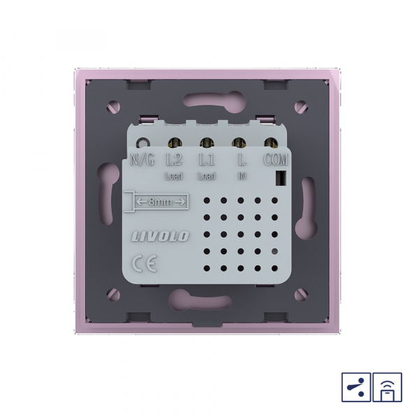 Двухклавишный проходной сенсорный выключатель Livolo Module с функцией радиоуправления, цвет розовый