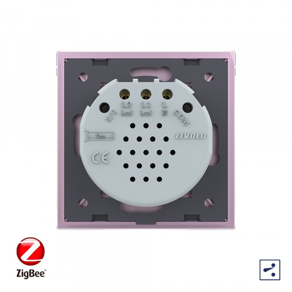 Сенсорный проходной выключатель Livolo ZigBee (Wi-Fi) 2 клавиши 1 пост Розовый